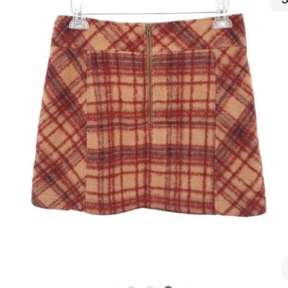 Free People Size 8 Camel Combo Tan Red Plaid Wool Blend Mini Skirt Lined - Picture 4 of 11